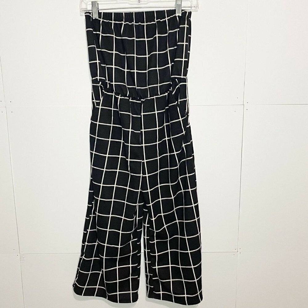 See You Monday Women Small Checked Jumpsuit Strapless Stretch Crop